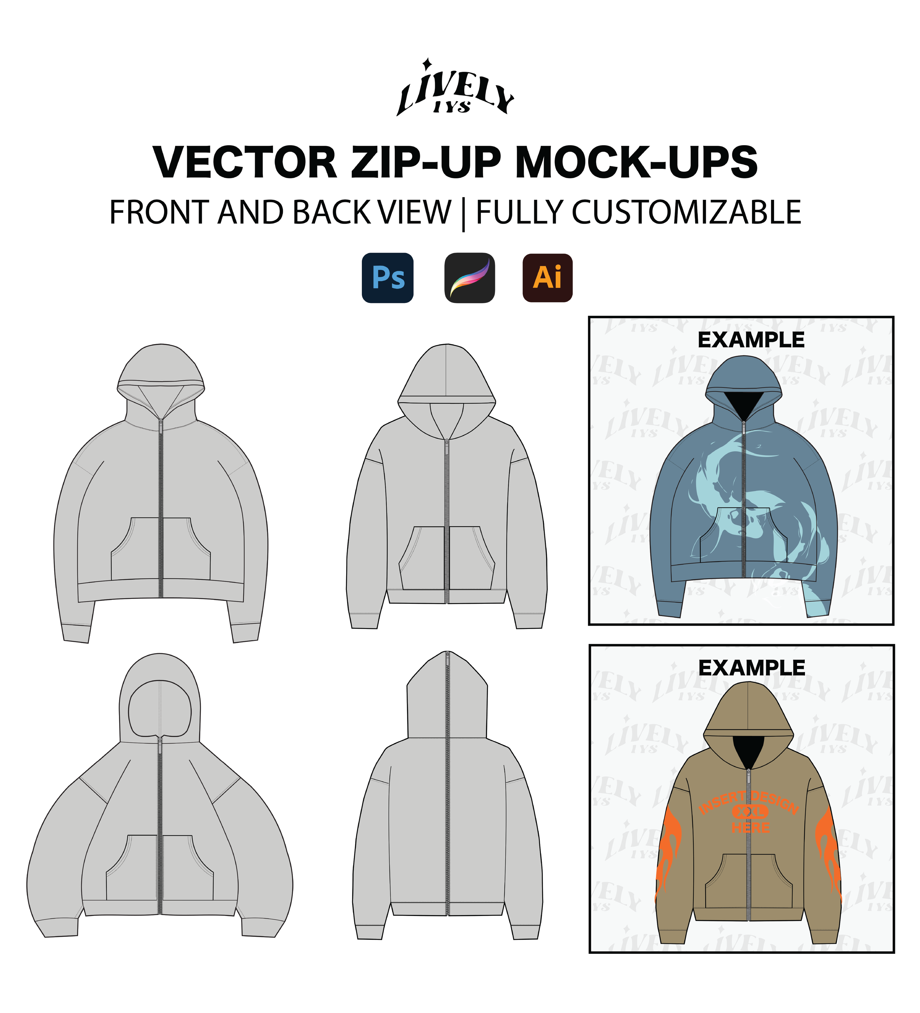 Zip-up Hoodie Vector Mock-ups
